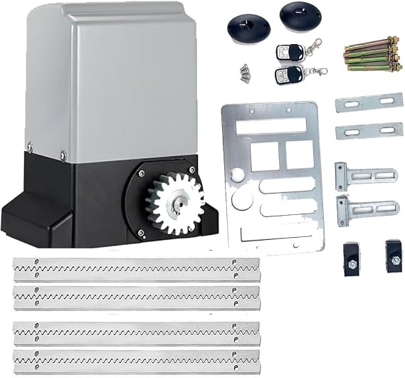 750W/2000KG Electric Sliding Gate Opener, Automatic Sliding Gate Drive Rack Driven Driveway Garage Gate Kit with 2 Remote Controls Sensors and 4m Gear Racks for Home, Factory