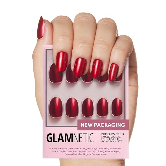 Glamnetic Press On Nails - Short Round, Glazed Fake Nails 30 Pc Full Kit