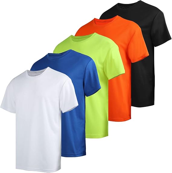 LeeHanTon Mens Active Athletic T-Shirts Quick Dry Workout Gym Short Sleeve Crew Tee Shirts 5 Pack