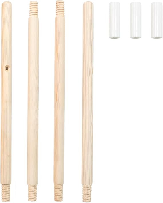 Replacement Wood Poles and Connectors for Kids Teepee Tent, 69 Inch Length Composed of 4 Short Poles & 3 Connectors for Play Tents
