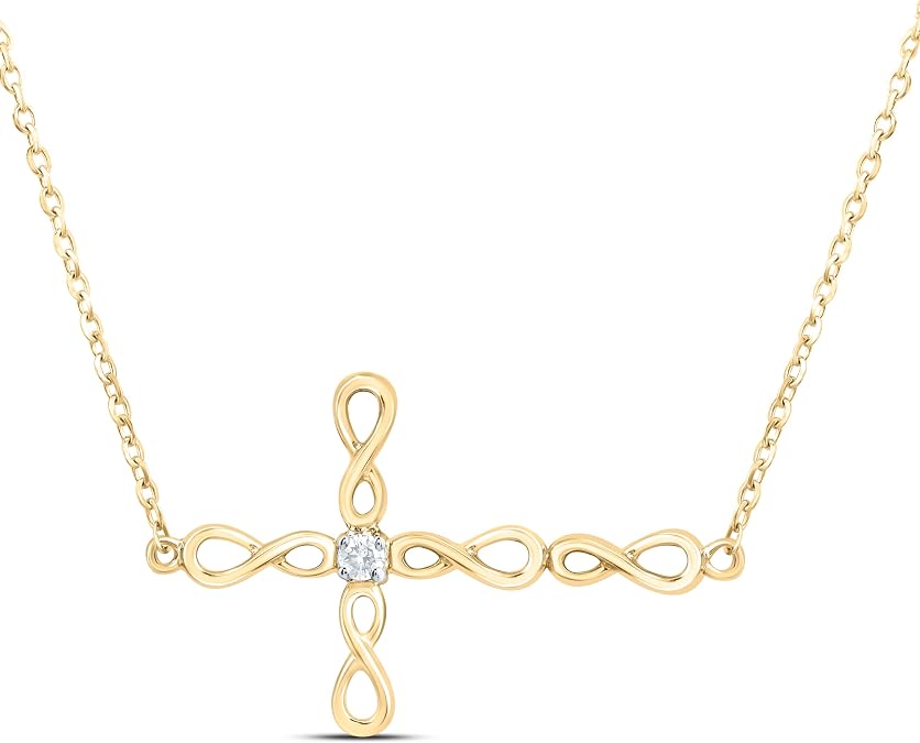 10K White Gold, Yellow Gold 1/20 CTW Womens Diamond Infinity Sideway Cross Necklace 18 inch