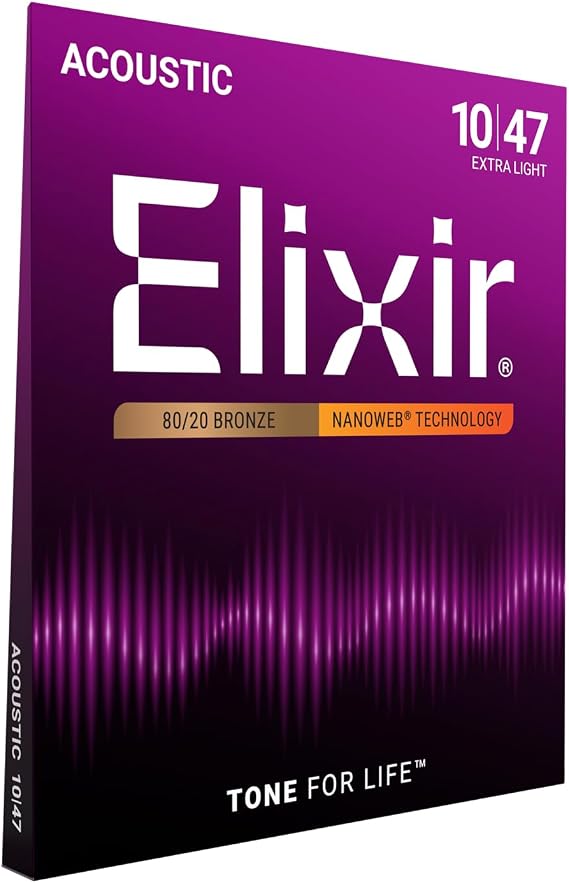Elixir, Acoustic Guitar Strings, 80/20 Bronze, NANOWEB, 6-String, 10-47