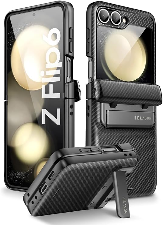 i-Blason for Samsung Galaxy Z Flip 7 FE Case, Z Flip 6/5 Case with Stand [Built-in Screen Protector] [Hinge Protection] Full-Body Rugged Shockproof Protective Phone Case for Z Flip 7 FE/6/5, Black
