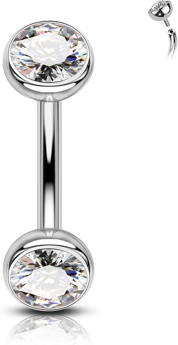 CM Crareesi Mania G23 Titanium Rook Piercing Jewellery 16G Vertical Labret Lip Bars Clear CZ Eyebrow Piercing Helix Cartilage Curved Barbell Internally Threaded Daith Tragus Jewelry 8mm 6mm