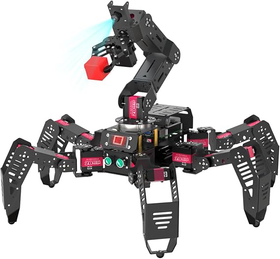 Hiwonder AI Smart Visual Six Legged Robot Raspberry Pi 5/4B, Support Python Code Programming, PC Software, App Control, STEAM Robotics Kit SpiderPi Pro Kit, RPi 5 4GB