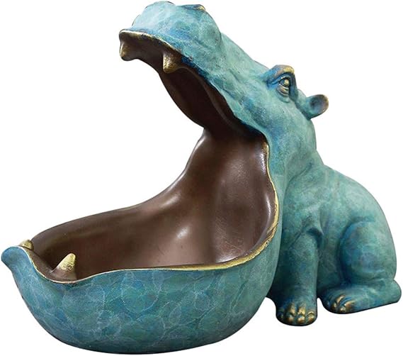 VALINK Big Open Mouth Hippo Storage Figurine Bowl Resin Hippo Candy Dish Home Decor for Jewelry Earrings Key Phone