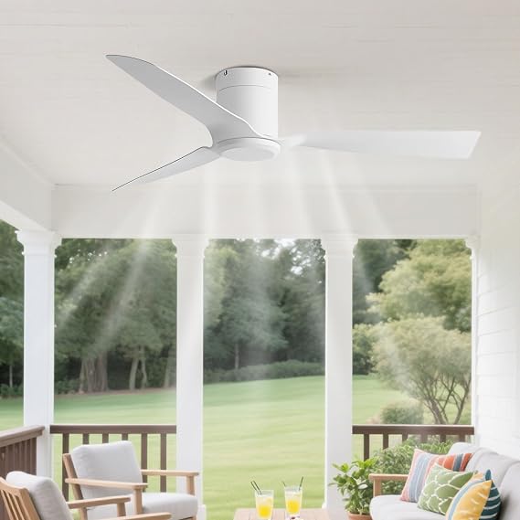 Flush Mount Ceiling Fans With Remote Control 52 Inch Low Profile Ceiling Fan Without Lights Outdoor Indoor 6 Speed Reversible Quiet Ceiling Fans No Light For Patios Living Room Bedroom