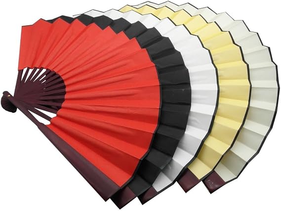 TRENDBOX 12" Chinese Traditional Nylon-Cloth Handheld Folding Fan,Handheld Fan for Art Drawing, Cooling, Photo Props, Dance & Decoration, Classic Brown Frame Unisex Gift - 1 Set (5 Colors)