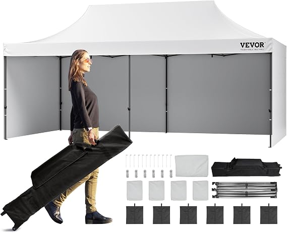 VEVOR 10x20 FT Pop up Canopy with Removable Sidewalls, Instant Canopies Portable Gazebo & Wheeled Bag, UV Resistant Waterproof, Enclosed Canopy Tent for Outdoor Events, Patio, Backyard, Party, Parking