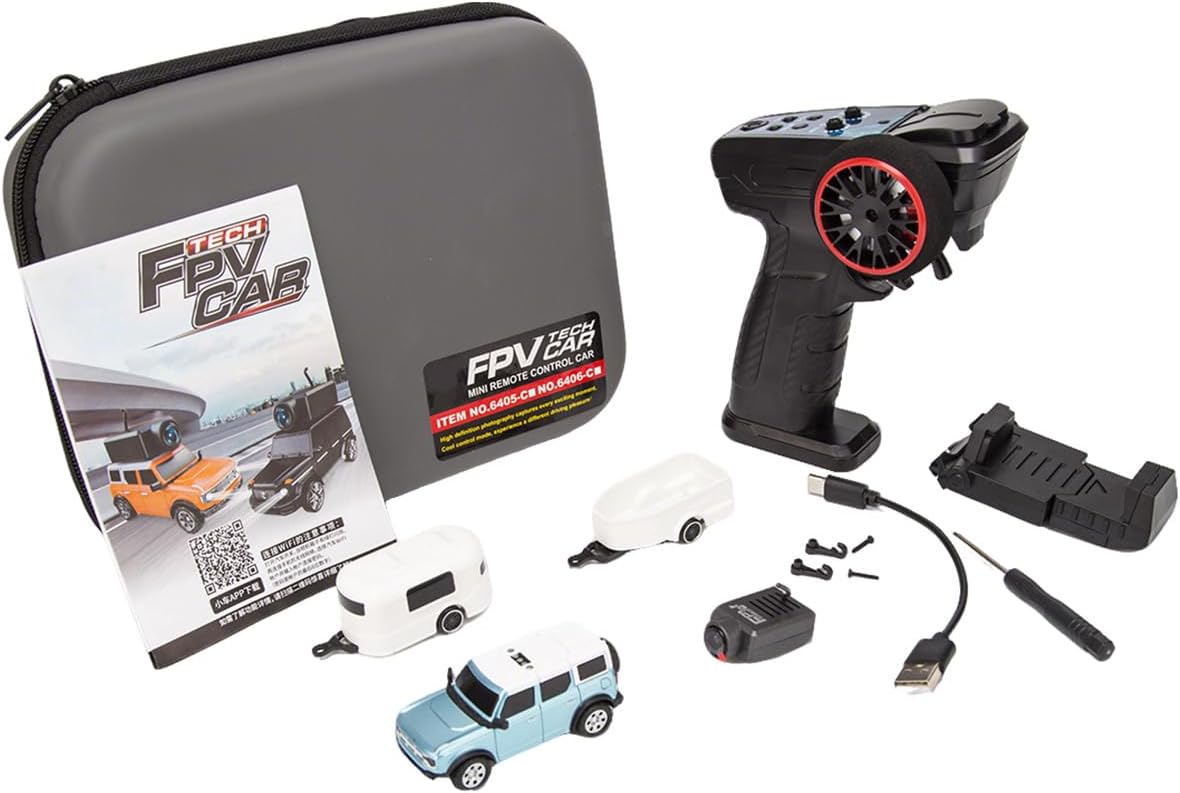 WL 164 Scale Full Proportional FPV Mini RC Car APP Auto Pairing Wifi Module Control with Camera - Storage Case with Tow Trailer RTR VersionBlue