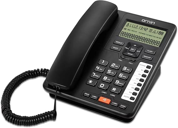 Ornin 2-Line Corded Telephone Systems for Small Business and House, Desk Phone Only (Black)