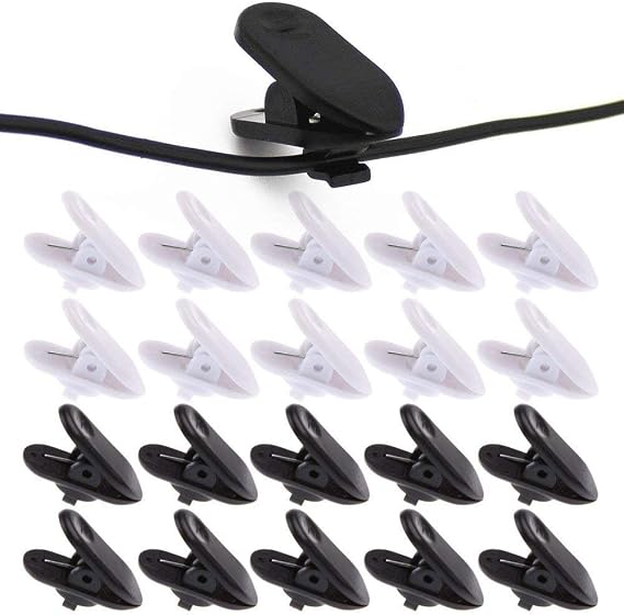 Clips for Earphone Wire,360 Degree Rotate Headphone Mount Cable Clothing Clip, Use for Fixing Headphone Wire,Black & White (20Pcs/Pack)