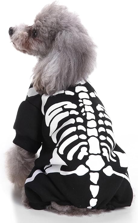 Halloween Fancy Fleece Dogs Cats Warm Pajama Coat Skeleton Costumes for Teddy, Pug, Chihuahua, Shih Tzu, Yorkshire Terriers, Papillon B-Black/White S