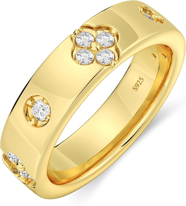 5MM Moissanite Wedding Band, Four Leaf Clover Lab Created Moissanite Ring