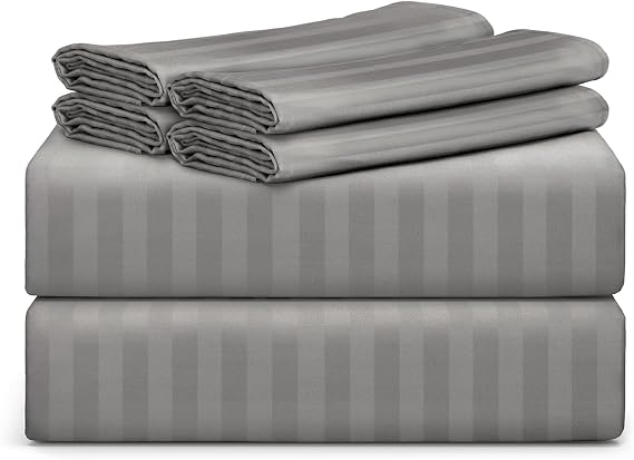 Tafts Jacquard Queen Sheets Set, Pure 100% Viscose derived from Bamboo Bed Sheets Set, Luxuriously Soft, Silky, Cooling Sheets, Deep Pockets Up to 18 inches, 7pc Set (Grey)