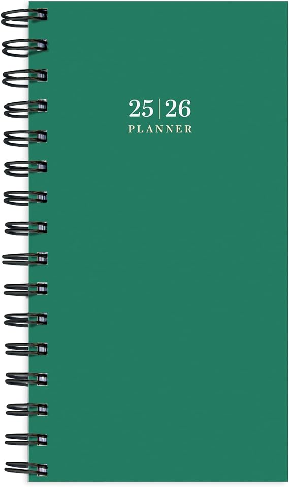 TF Publishing July 2025 - June 2026 Grass Green Small Weekly Monthly Planner - 12 Month Academic Planner 2025-2026 with Durable Cover, Thick Uncoated Paper, and Wire Binding - 3.5 in x 6.5 in