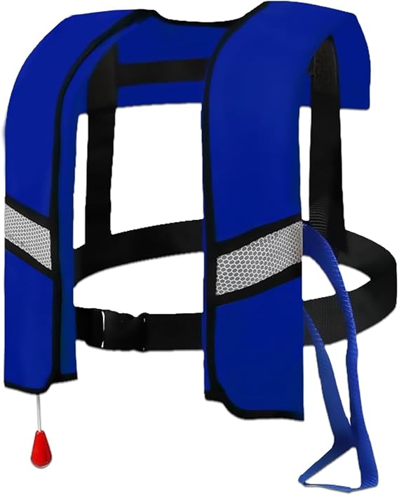 Automatic Inflatable Life Jacket Life Jackets,150N Adjustable Nylon Swim Vest with CO2 Inflation, Reflective Strips & Safety Buckle.