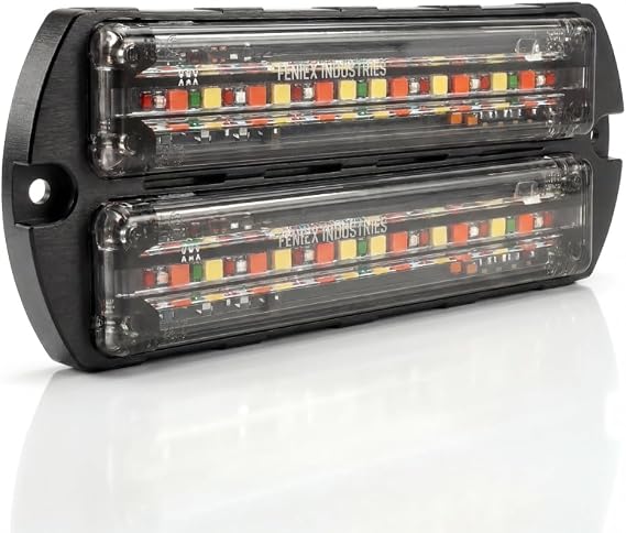 Feniex Q-Flat Dual Surface Mount | 3 Programmable Modes | 5 Colors in One (Red-Blue-Amber-White-Green) | 54 LEDs, Super Bright 3 Watt LEDs, SAE Class 1 | Emergency Warning Lights