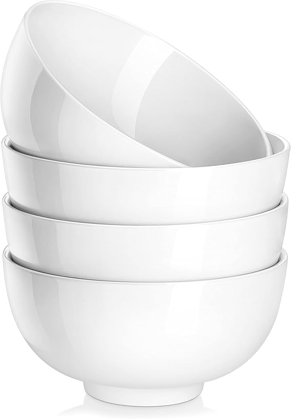 MALACASA 780ml Porcelain Cereal Bowls Set of 4, Ivory White Soup Bowl