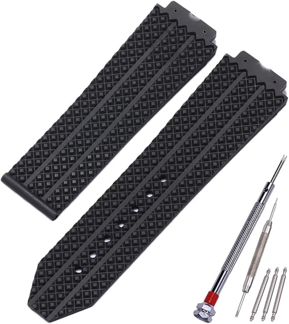 25mm x 19mm Rubber Strap Compatible with Hublot Big Bang Silicone Diamond grain texture Replacement Watch Band