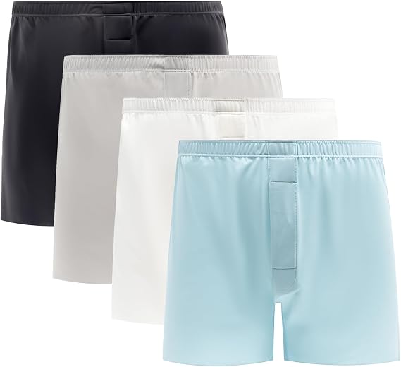 VISSAY Stretch Satin Boxers for Men Silk Feeling Boxer Shorts Breathable Loose Men's Underwear for Sleep 4 Pack
