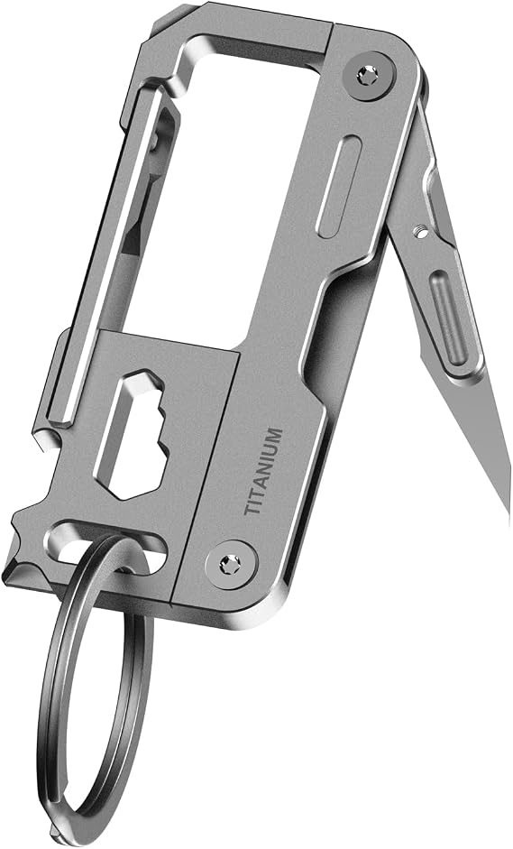 Titanium Multi-Tool Keychain, Silver, 5-in-1 with Bottle Opener, Wrench, Screwdrivers, Knife, Compact EDC