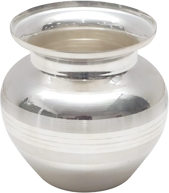 Shubhkart Silver Plated Kalash (Medium) for Festival, Puja, Thali, Diwali, Home, Temple & Office