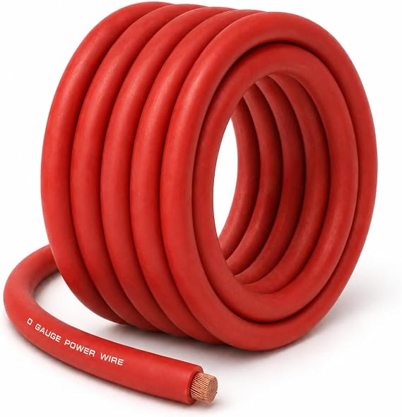 SoundBox 0 Gauge Red Amplifier Power/Ground Wire 1/0 Ga Amp Cable, 25 Feet