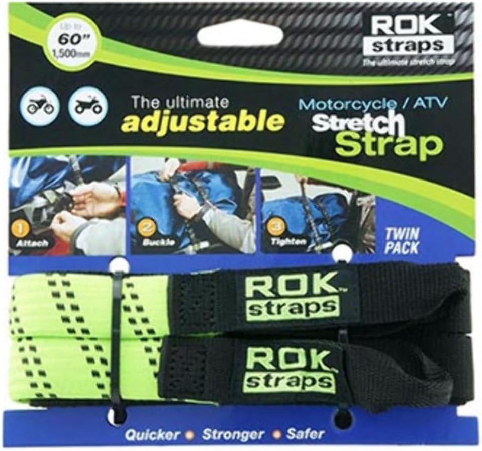 ROK Motorcycle Adjustable Tie Elastic 18"-60" 2-Pk - Lime Green