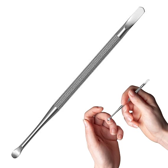 Stainless Steel Nail Cuticle Pusher with Spoon Nail Cleaner - Professional Dual Sided Fingernail Cleaner for Under Nails - Saloon Quality Dual Ended Manicure & Pedicure Tool for Cuticle Care & Nails