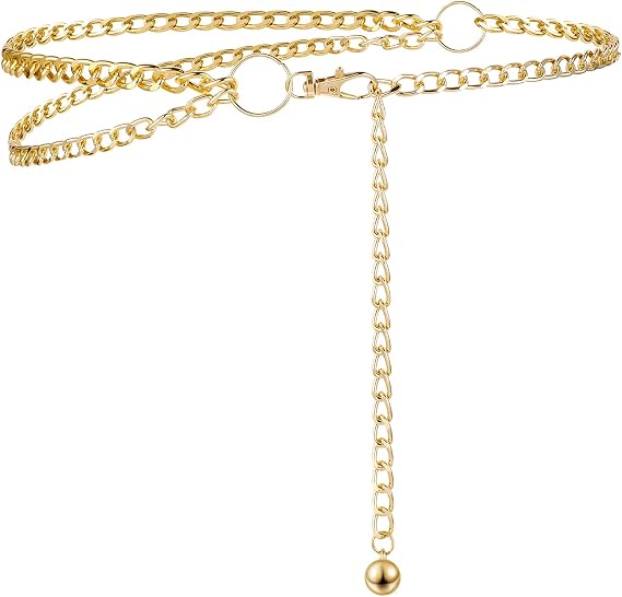 KALIONE Women's Chain Belt, Multilayer Waist Belt Adjustable Metal Decorative Belts for Women Girls Dresses Pants
