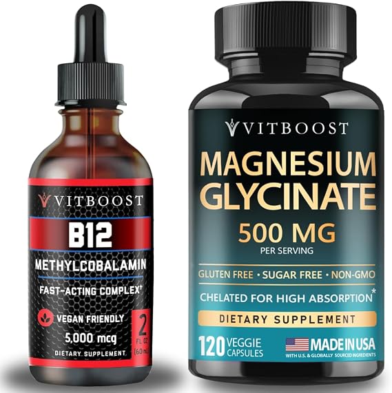 Vegan Liquid B-12 Drops 60 x 5000 mcg with Magnesium Glycinate 500mg