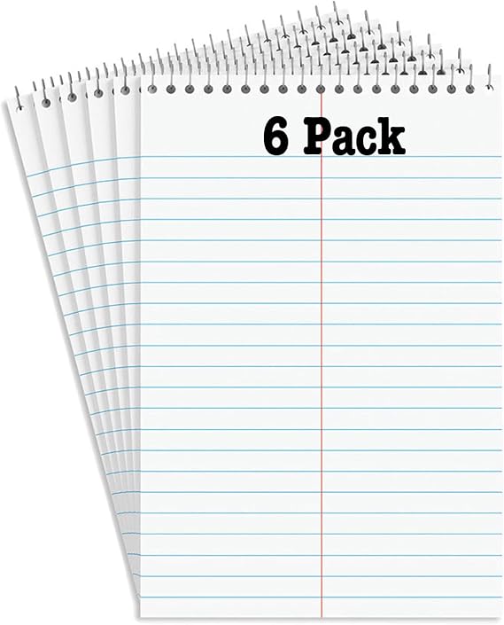 Manaloom Steno Pads Notebooks, Top Bound Spiral Steno Book -Stenos Note Pads Gregg Ruled, White, 80 Sheets Per Steno Notepad - 6 x 9 Inch - Great for Note-taking and Making To-do Lists - 6 Pack