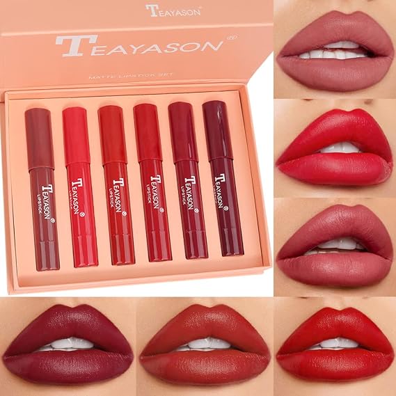 6 Colors Crayon Matte Longwear Lipstick Pack Set,Moisture Smooth Color Stick Ultimate Lip Crayon for Makeup Collection - Nourishing Lipstick with a Matte Finish Waterproof Velvet Lipgloss Lip Stain