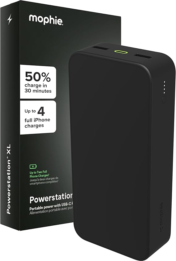 mophie Powerstation XL Power Bank 2023-20,000 mAh Large Internal Battery, (2) USB-A Ports and (1) 20W USB-C PD Fast Charging Input/Output Port, Travel-Friendly