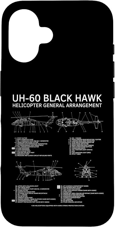 UH-60 Black Hawk Military Helicopter Diagram Infographic Case for iPhone 16