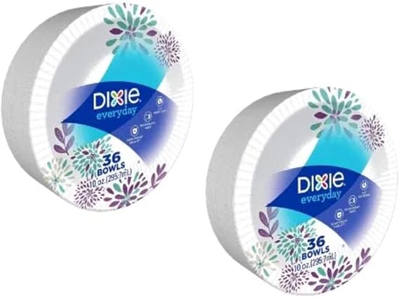 Dixie Everyday Paper Bowls, 10 Ounces, 36 Count, Lunch Size Disposable Plates (2 PACK)