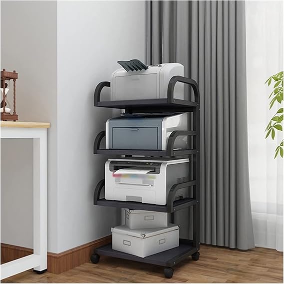 Printer Table Mobile Printer Stand Under Desk 4 Tier Printer Table Fax Machine Shelf with Wheels Heavy Duty Printer Cart for Home Office Easy to use