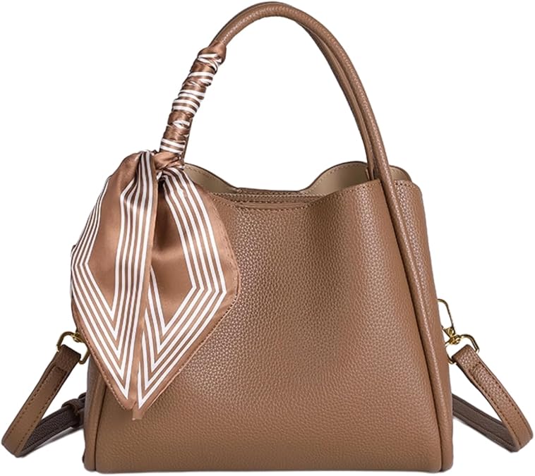 Crossbody Bags for Women PU Leather Tote Bag Trendy Purse with Silk Scarf Large Shoulder Bag Adjustable Strap Handbags