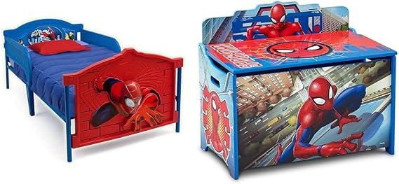 Delta Children Marvel Spider-Man Plastic 3D-Footboard Twin Bed Deluxe Toy Box, Spider-Man