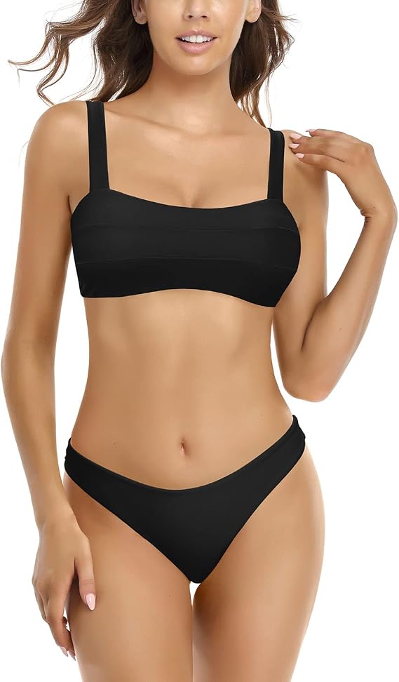 SHEKINI Women's Bandeau Bikini Set Splicing Bralette Swimwear Two Piece Swimsuit