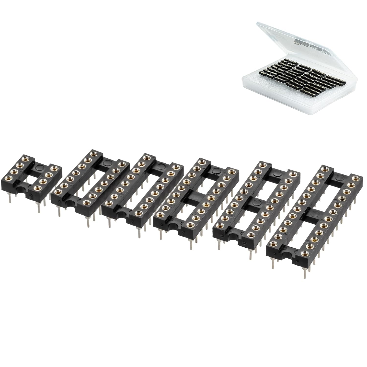 254-mm-DIP-Sockel-Set Rundloch-Rundstift-Maschinensockel kompatibel mit Steckbrett und Leiterplatte für Operationsverstärker IC MCU-Geradsockel (Verzinnt 300mil-Schmalbau-Kit)