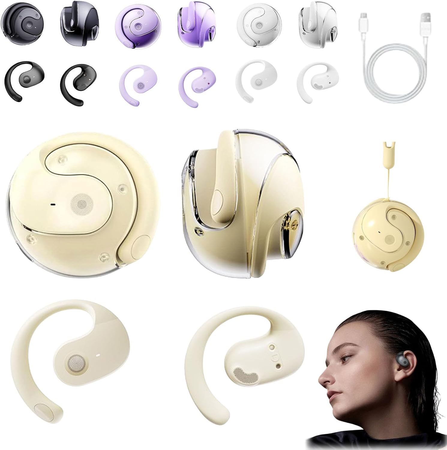 Delighteal Ai Translation Earphones, Entrancet Ai Translator Earbuds, AI Translation Wireless OWS Bluetooth5.4 Earphones in 144 Languages, Transcription Accuracy, Portable and Comfortable Beige