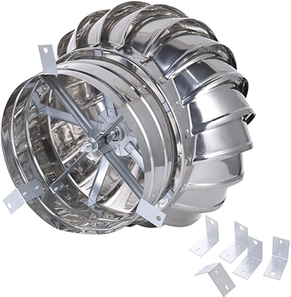 Generisch Paslanmaz çelikten döner baca davlumbazı, 300 – 450 mm, PVC boru kapağı, geri akışı önler, tarımsal işletmelerde çatı çıkışları için hava akımı verimliliğini artırır (300 mm)