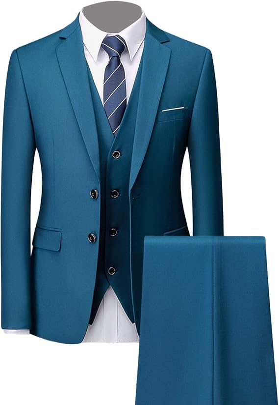 Men Slim 3 Piece Suit Set 2 Button Solid Formal Wedding Tuxedos Suits Shawl Lapel Stylish Party Blazer Vest Pants