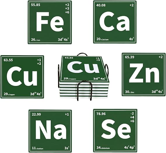 Square Chemical Element Coasters Set of 6,Geek Gift for Science Enthusiast