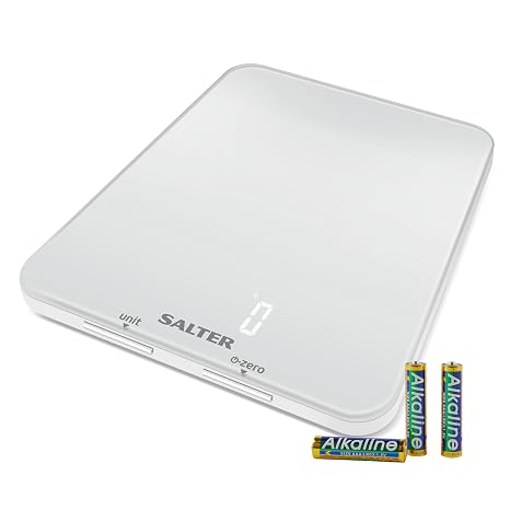 Salter 1180 WHDR Phantom Electronic Kitchen Scale, 5 KG Maximum Capacity, Hidden Until Lit Easy Read Display, Large Ultra Slim Glass Platform, Add & Weigh Functions, Measures Liquids, Ghost White