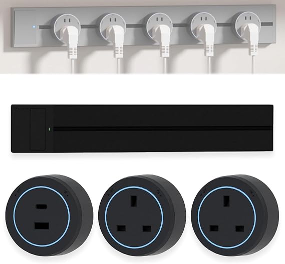 Power Track Socket, 8000W Wall-Mounted Slide Rail Wiring Board with 2500W Plug Adapters, Rotatable Movable Outlets, High Power for Kitchen Office Home(Black,40cm)