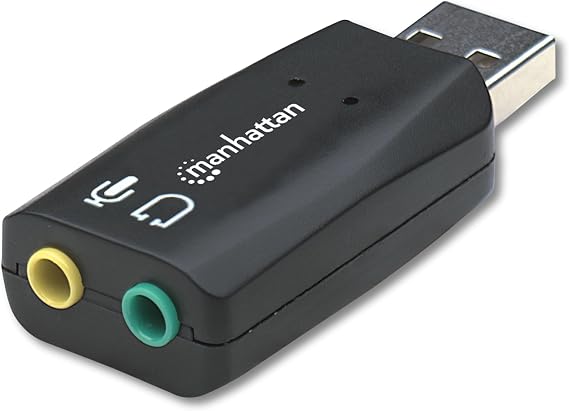Manhattan USB Audio Adapter External Stereo Sound Card - with 3.5mm Headphone and Microphone Jack - Plug and Play, No Drivers Needed, 3D Sound - for Windows and Mac 150859 | USB sound card with mic input and speaker output, plug-and-play, swappable, bus powered, virtual 5.1 surround sound | 150859