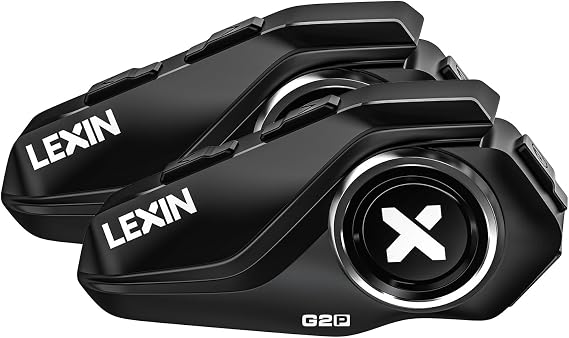 LEXIN G2P Motorcycle Helmet Bluetooth Headset, Group Intercom Communication Systems, FM Radio/ 6 Shells/Universal Pairing/Private Talk/Noise Cancellation, Fit for Snowmobile/ATV, 2 Pack | Helmet Communication System with 36mm HD Speakers, Dual Microphones, FM Radio, IP67, 800mAh, 4 Interchangeable Faceplates